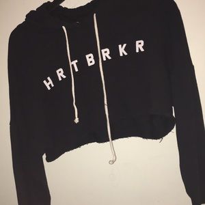 black cropped “ hrtbrkr “ hoodie